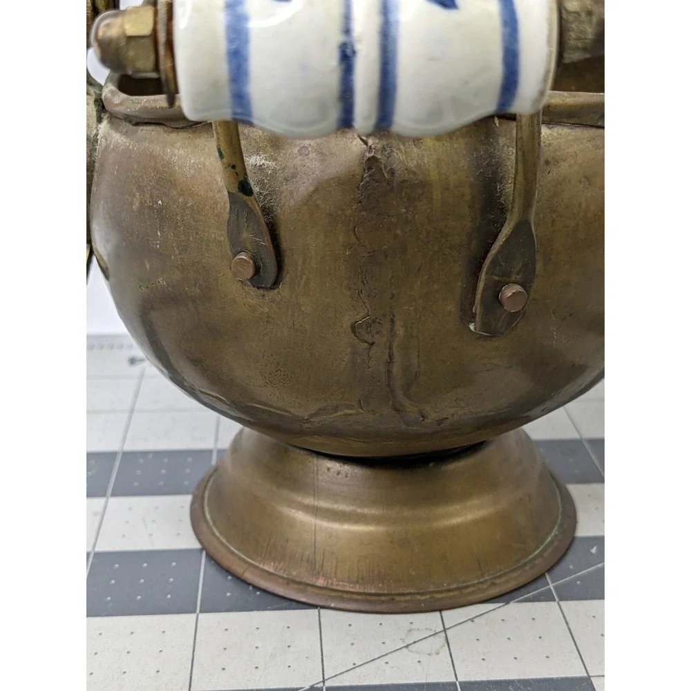 Brass Bucket with Ceramic Handle Pot 6 Inch Tall
